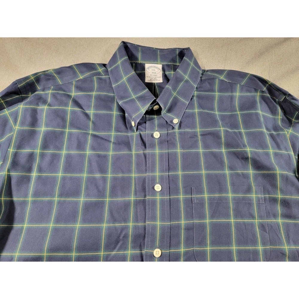 Brooks Brothers Regent 1818 Mens 2XL Non Iron Cotton L/S Blue Plaid Button Up